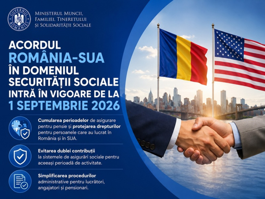 Acordul &icirc;n domeniul securității sociale dintre SUA și Rom&acirc;nia intră &icirc;n vigoare, consolid&acirc;nd legăturile economice și protecția lucrătorilor